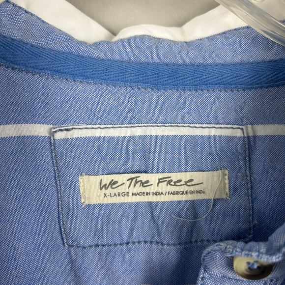 Free People Manchester Blue White Striped Long Sleeve Preppy Button Down XL - Picture 7 of 9